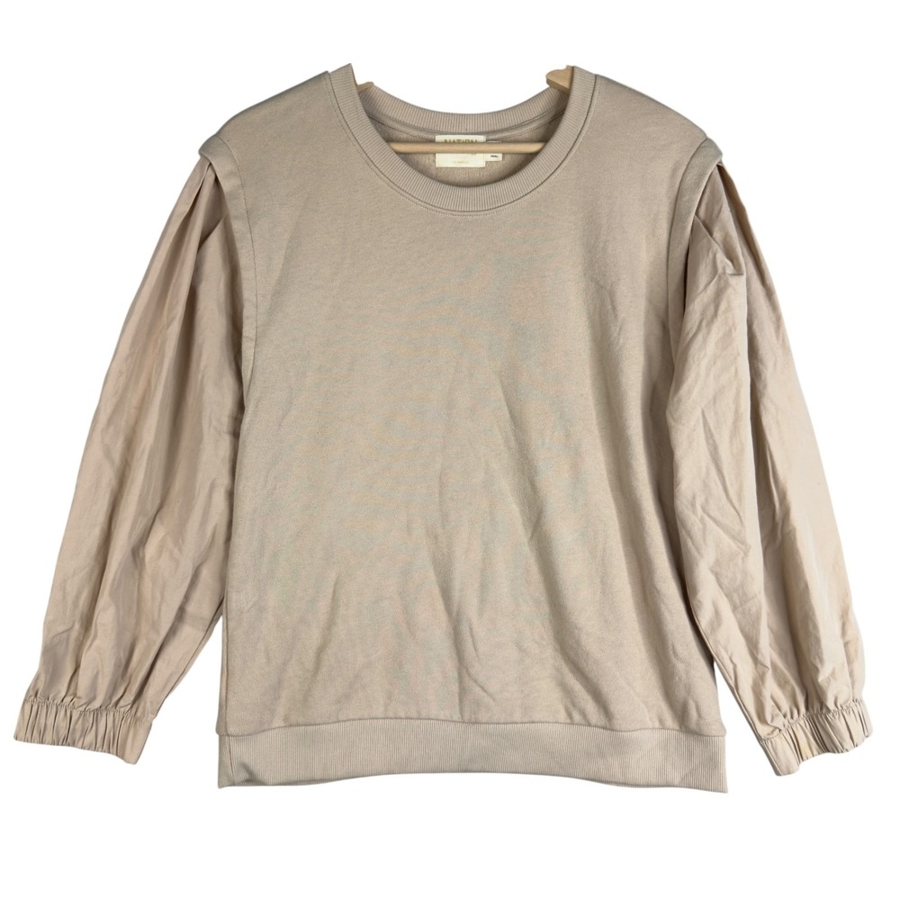 Nation LTD Matty Women Sweatshirt With Poplin Sleeves Size M Almond Milk Cotton